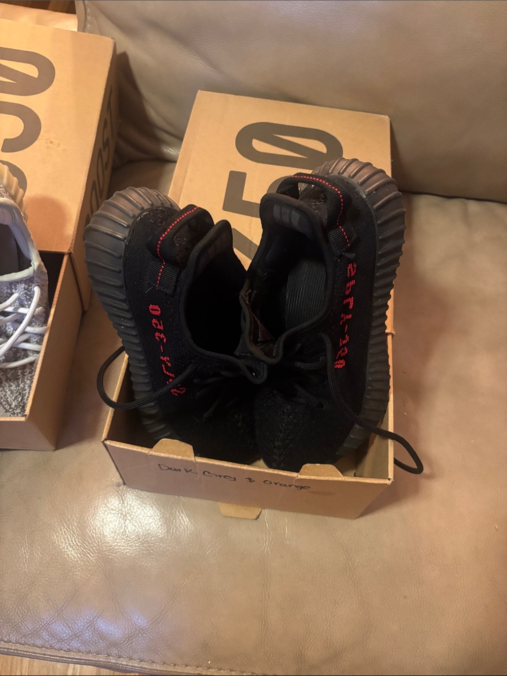 Adidas Yezzys Black Athletic Lace-Up Shoes with Red Accent